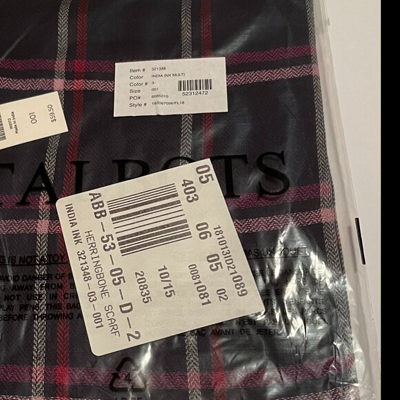 Talbots NWT Herringbone Scarf/Wrap India Ink - Picture 2 of 5